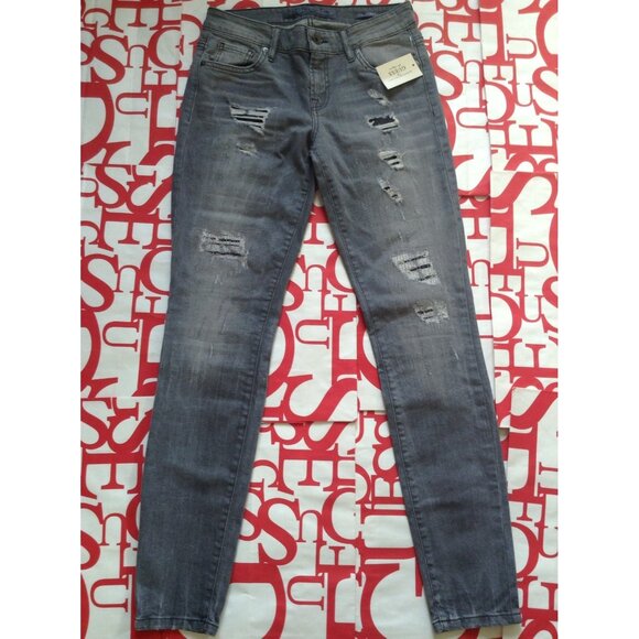 Guess Mid Rise Power Curvy Skinny Jeans In Create Wash Destroyed Details Size 23 - Picture 6 of 12